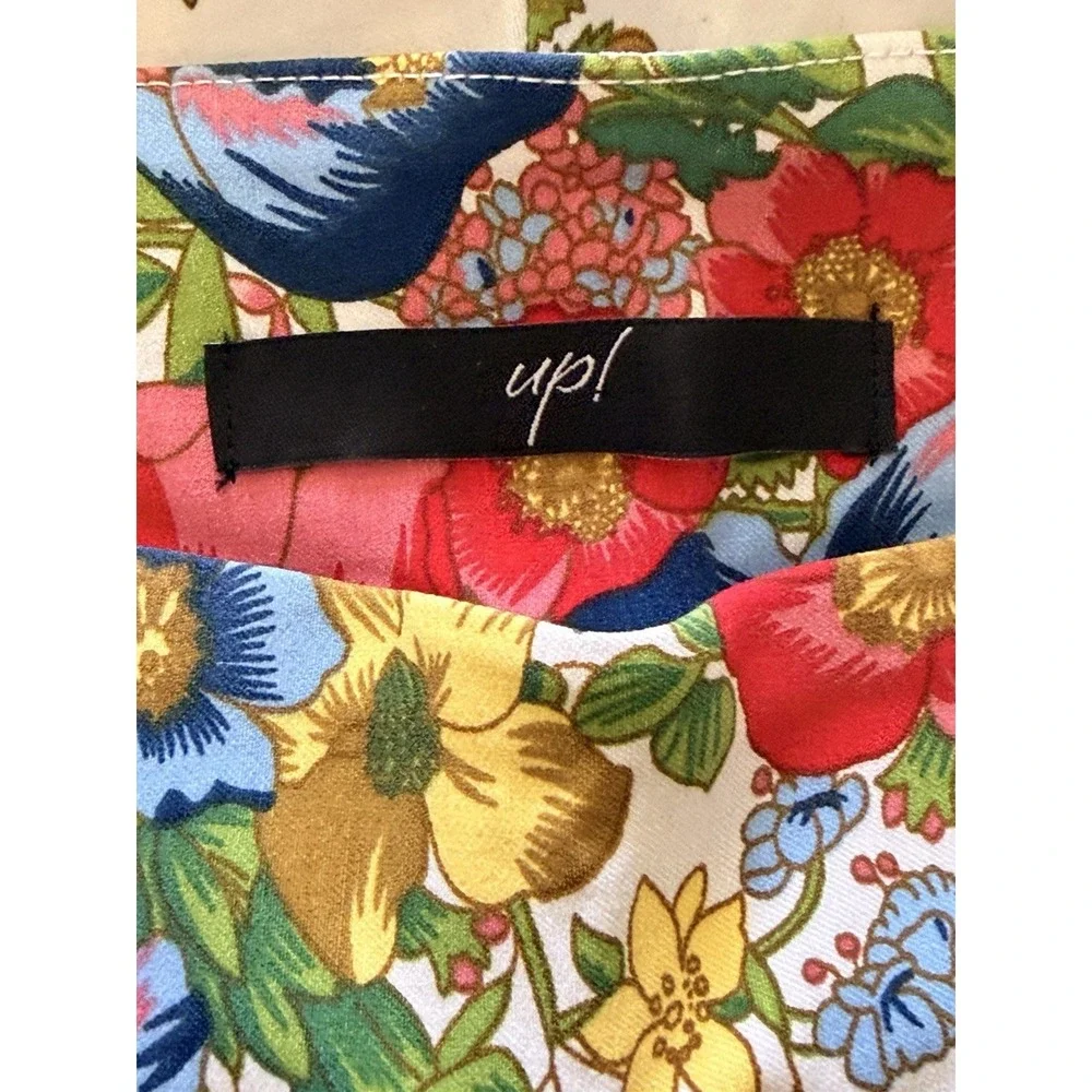 Up! Floral Print Stretch Ankle Pants Straight Leg White Multicolor‎ size 2